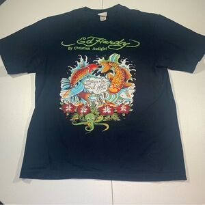 Rare Vintage Y2K Ed Hardy by Christian Audigier Fish T Shirt Mens Size Large
